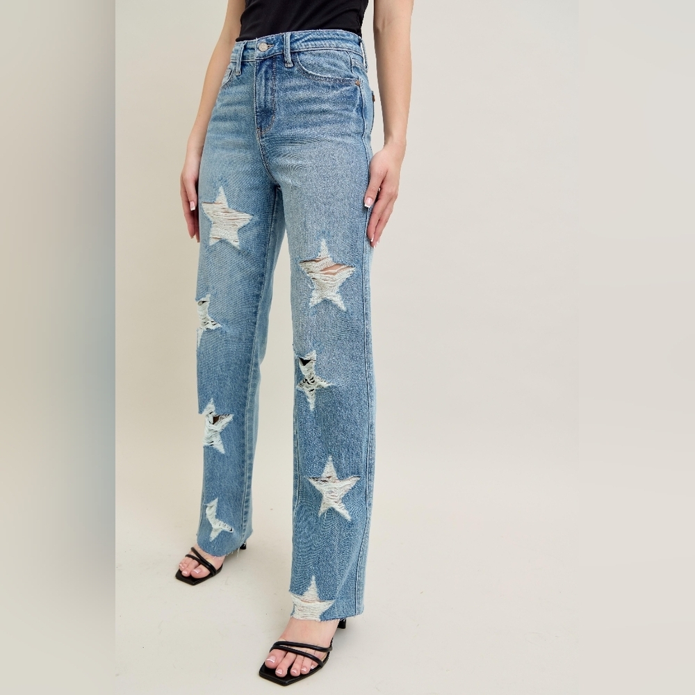 Judy Blue HR Rigid Magic 90's Straight Fit Jeans Star Americana Various Retail - Picture 16 of 16